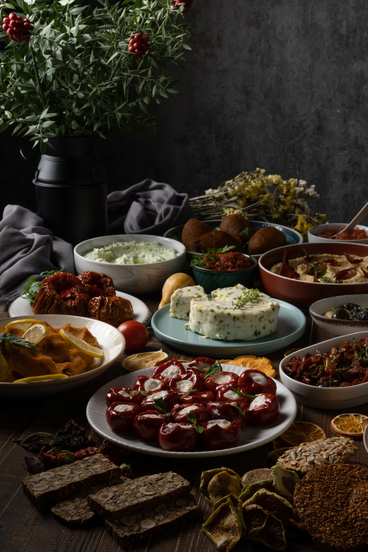 Different Turkish Mezes Served on Table